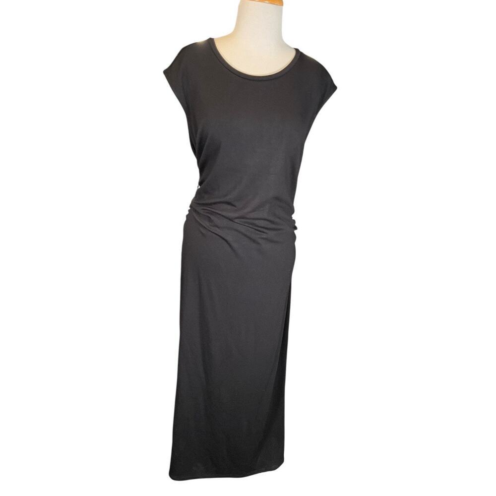 Bar III Plus 3X Black Slimming Ruched Maxi Dress NWT Stretch Side Slit Classic